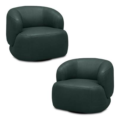 Kit 2 Poltronas Decorativas Verona Sala De Estar Base Giratória Aço Couro Verde Musgo