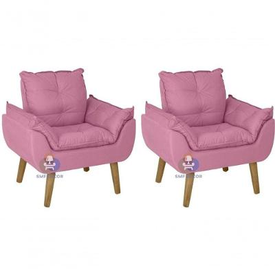 Kit 02 Poltrona/cadeira Decorativa Glamour Com Pés Quadrado Rosê