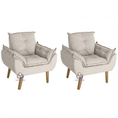 Kit 02 Poltrona/cadeira Decorativa Glamour Com Pés Quadrado Bege