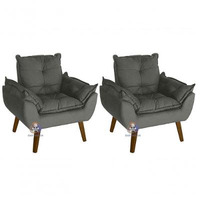 Kit 02 Poltrona/cadeira Decorativa Glamour Com Pés Quadrado Chumbo