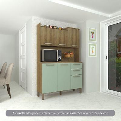 Cozinha Compacta 6 Portas E 2 Gavetas Com Tampo Luciane Móveis Carvalho Avelã Verde Mar