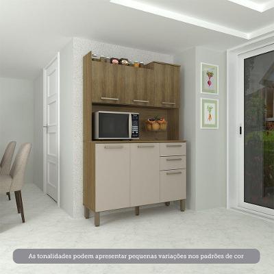 Cozinha Compacta 6 Portas E 2 Gavetas Com Tampo Luciane Móveis Carvalho Avelã Cinnamon