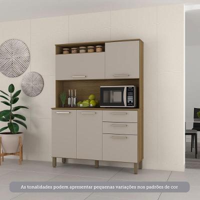 Cozinha Compacta 5 Portas E 2 Gavetas Com Tampo Luciane Móveis Carvalho Cinnamon