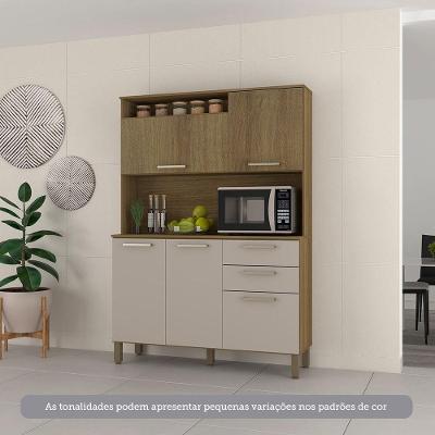 Cozinha Compacta 5 Portas E 2 Gavetas Com Tampo Luciane Móveis Carvalho Avelã Cinnamon