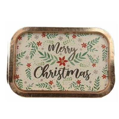 Bandeja Retangular Metal Estampa Natal Merry Christmas 34cm X 23cm - Magizi