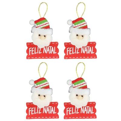 Kit Carinha Papai Noel Placa Feliz Natal Pelúcia 12cm 4 Unidades - Master Christmas