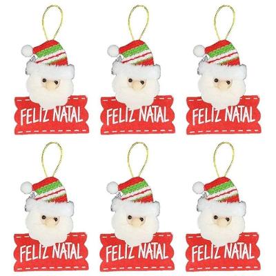 Kit 6 Carinhas Papai Noel Placa Feliz Natal Pelúcia 12cm - Master Christmas