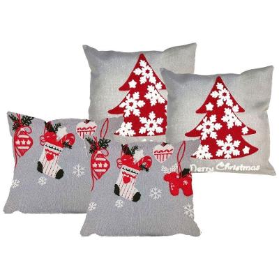 Jogo 4 Capas De Almofada Natalina Cinza Claro Brilho Bordado Felpudo Premium 45x45cm - Magizi