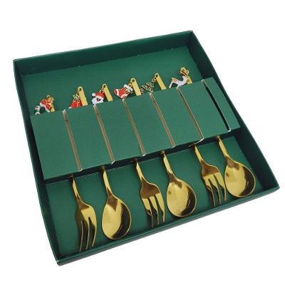 Jogo De Talhares Sobremesa Natalino Inox Dourado Com Pingente 6 Peças - Magizi
