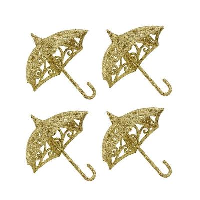 Kit 4 Enfeites árvore Natal Mini Guarda Chuva Arabesco Glitter Dourado 12cm - Magizi