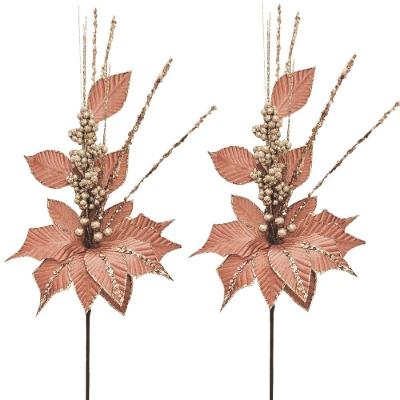 Kit 2 Galhos Natal Flor Bico De Papagaio Veludo Rosa Texturizado Luxo 30cm - Magizi