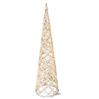 Árvore Cone Aramado Rattan Rústico 60cm Bege E Branco Iluminada Led 20 Lâmpadas - Magizi