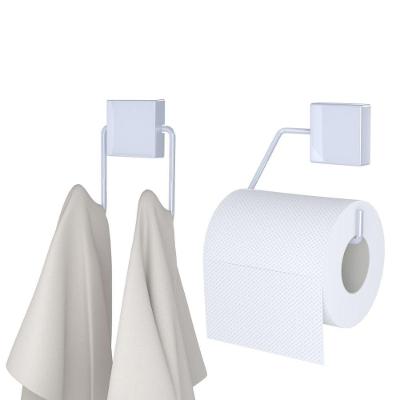 Jogo Gancho Duplo E Porta Papel Higiênico Banheiro Aço Exclusive Branco - Dicarlo