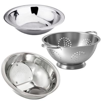 Kit Cozinha Escorredor De Macarrão, Lavador De Arroz E Bowl Aço Inox 3 Peças