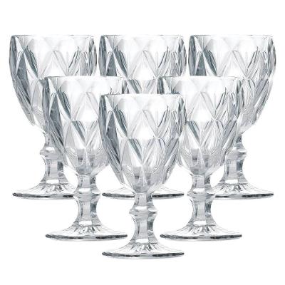 Jogo 6 Taças Vinho E água Vidro Diamond Transparente 340ml - Vivaflor Decor