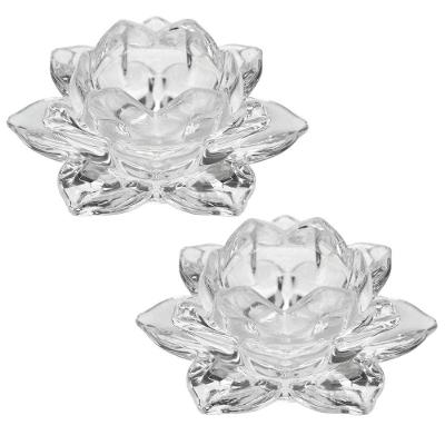 Kit 2 Porta Velas Castiçal Flor De Lotus Vidro Transparente Luxo - Tuut