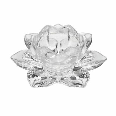 Porta Velas Castiçal Flor De Lotus Vidro Transparente Luxo - Tuut
