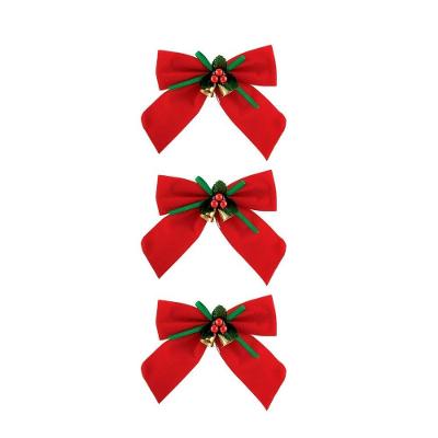 Kit 3 Laços Vermelho Aveludado Decorado Mini Sinos Dourado 11x11cm - Magizi