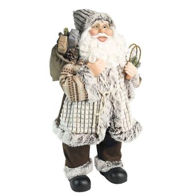 Papai Noel Decorativo Casaco Rústico Pelúcia Luxo Branco E Marrom 45cm - Magizi
