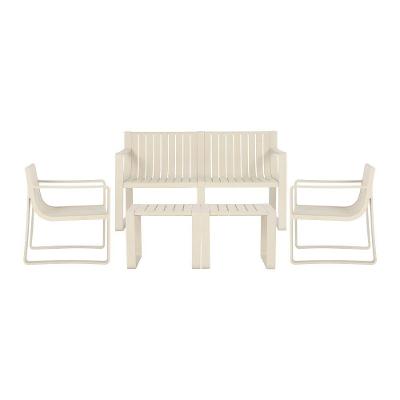 Conjunto 5 Peças área Externa Bahamas 2 Poltronas 2 Mesas De Centro 1 Sofá 120cm Em Fibra Natural Bambu G56 - Gran Belo