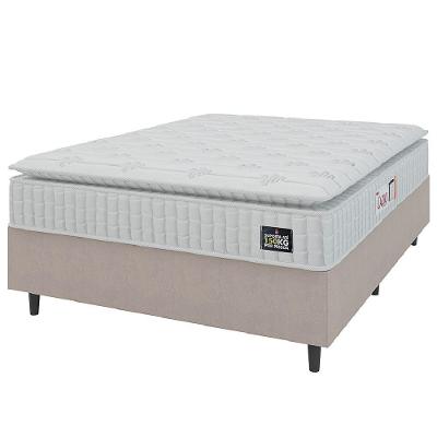 Cama Box Casal Colchão Espuma D45 Lazio Pillow Top 138x188x62cm Suede Branco/bege Hellen