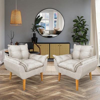 Kit 2 Poltronas Opala Decorativa Luxo Linho Bege Sky Mobile