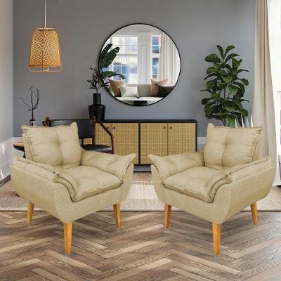 Kit 2 Poltronas Opala Decorativa Luxo Linho Dourado Sky Mobile