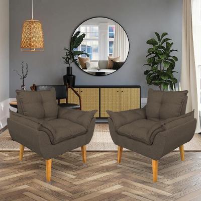 Kit 2 Poltronas Opala Decorativa Luxo Linho Marrom Sky Mobile