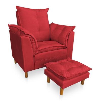 Kit Poltrona Amamentação Sara E Puff Suede Vermelho Sky Mobile