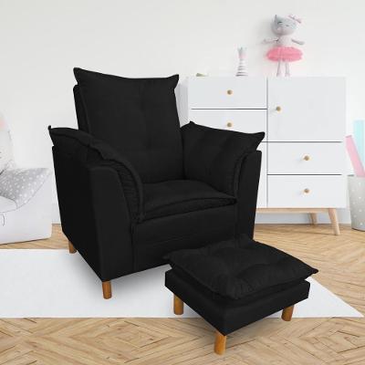 Kit Poltrona Amamentação Sara E Puff Suede Preto Sky Mobile