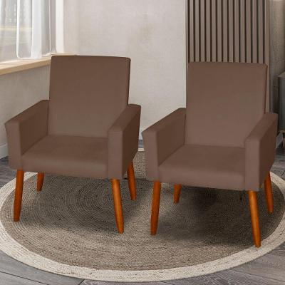 Kit 2 Poltronas Decorativas Mel Material Sintético Marrom Sky Mobile