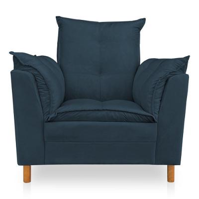 Kit Poltrona Amamentação Sara E Puff Suede Azul Marinho Sky Mobile