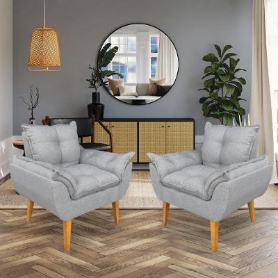 Kit 2 Poltronas Opala Decorativa Luxo Linho Cinza Sky Mobile