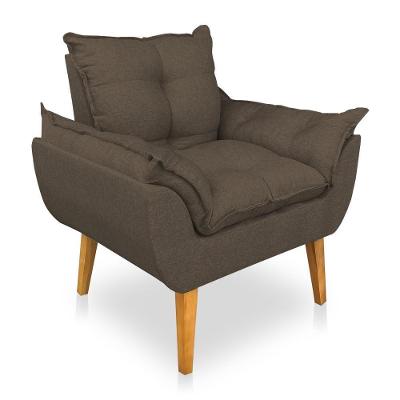 Poltrona Opala Decorativa Luxo Linho Marrom Sky Mobile