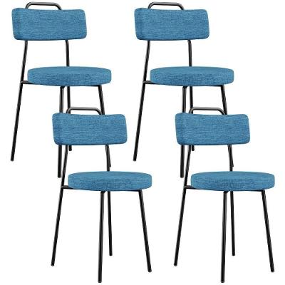 Kit 04 Cadeiras Decorativa Estofada Para Sala De Jantar Barcelona L02 Linho Azul - Lyam Decor