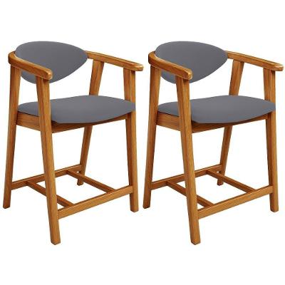 Kit 02 Banquetas Baixa Para Cozinha Sala Jantar Bancada Cecília L02 Suede Cinza - Lyam Decor
