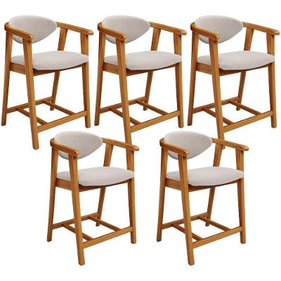Kit 05 Banquetas Baixa Para Cozinha Sala Jantar Bancada Cecília L02 Bouclê Creme - Lyam Decor