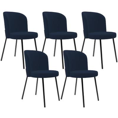 Kit 5 Cadeiras Sala De Jantar Estofada Gavi L02 Suede Azul Marinho - Lyam Decor