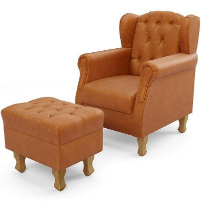 Poltrona De Amamentação Yara P02 Com Puff Paris Luis Xv P02 Couríssimo Canela - Lyam Decor