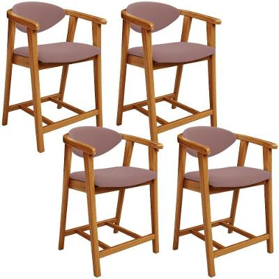 Kit 04 Banquetas Baixa Para Cozinha Sala Jantar Bancada Cecília L02 Suede Rosê - Lyam Decor