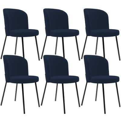 Kit 6 Cadeiras Sala De Jantar Estofada Gavi L02 Suede Azul Marinho - Lyam Decor