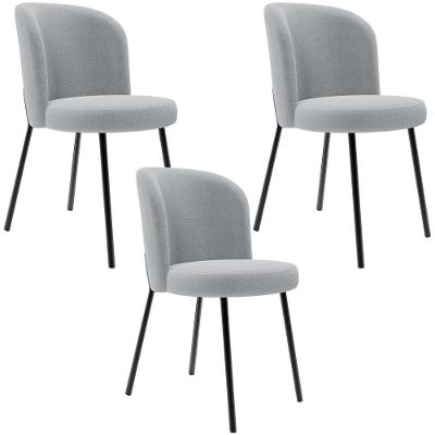 Kit 3 Cadeiras Sala De Jantar Estofada Gavi L02 Bouclê Cinza - Lyam Decor