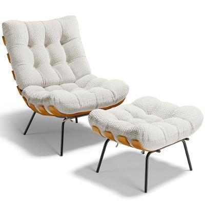 Poltrona Costela L02 Com Puff Sala De Estar Bouclê Cru - Lyam Decor