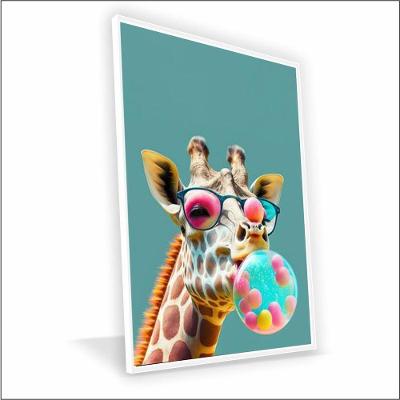 Quadro Girafa De óculos Canvas Com Vidro Tamanho Moldura 70x50 Caixa Branca