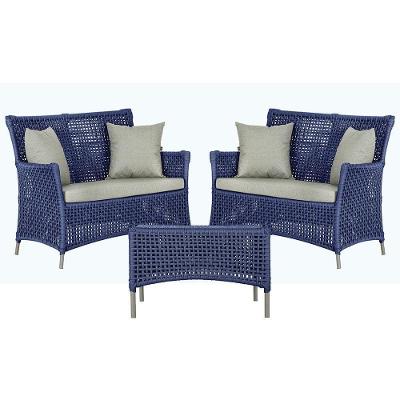 2 Sofás E Mesa Igapó Alumínio Fendi Corda Náutica E3 Trama Azul