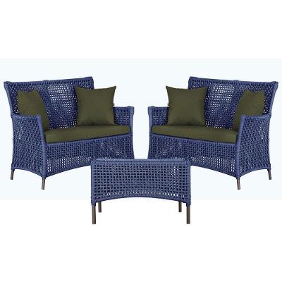 2 Sofás E Mesa Igapó Alumínio Marrom Corda Náutica E13 Trama Azul
