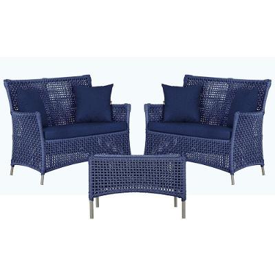 2 Sofás E Mesa Igapó Alumínio Fendi Corda Náutica E10 Trama Azul