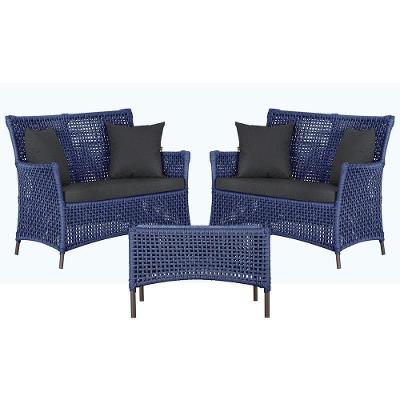 2 Sofás E Mesa Igapó Alumínio Marrom Corda Náutica E11 Trama Azul
