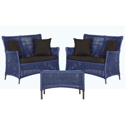 2 Sofás E Mesa Igapó Alumínio Marrom Corda Náutica E9 Trama Azul