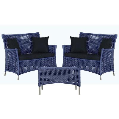 2 Sofás E Mesa Igapó Alumínio Fendi Corda Náutica E12 Trama Azul
